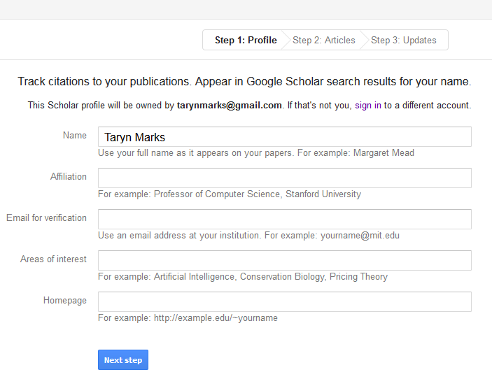 track your cites easily create a google scholar profile google scholar profile